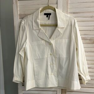 Donna Karan white button down lightweight cotton jacket